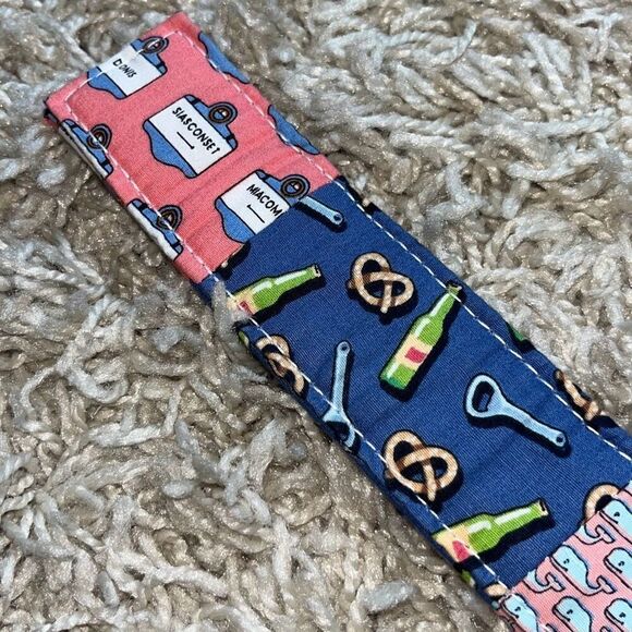 Vineyard Vines 100% Cotton Fabric Pink Blue Flower Flag Fish Belt Women’s Small - Picture 9 of 13